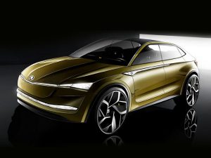 Front view of Skoda's Vision E electric vehicle concept