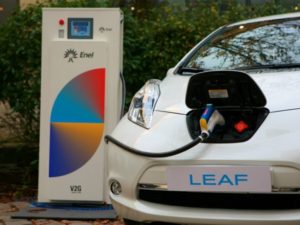 Enel charging point and Nissan LEAF