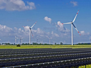 wind turbines and solar farm