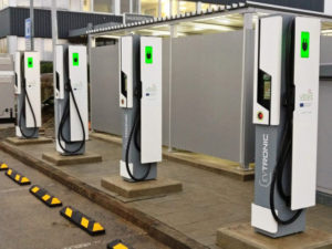 Multiple rapid charge point installations like the one shown are expected to popup across Europe, aiding electric vehicle adoption