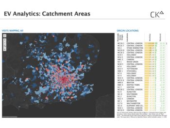 EV analytics showing catchment areas around London