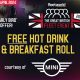 A free hot drink and breakfast roll from MINI, available for ‘early bird’ GBFE visitors